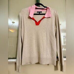Beige Sweater with Pink and Red Collar